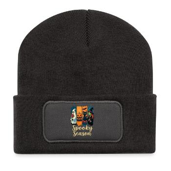 Gruselige Jahreszeit x Pink Ribbon Mashup - Recycelte Patch Beanie - Dunkelgrau - Vorne