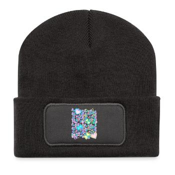 Chat Floral Rétro Chats Fille Enfant - Beanie recyclé à patch - charbon - Devant