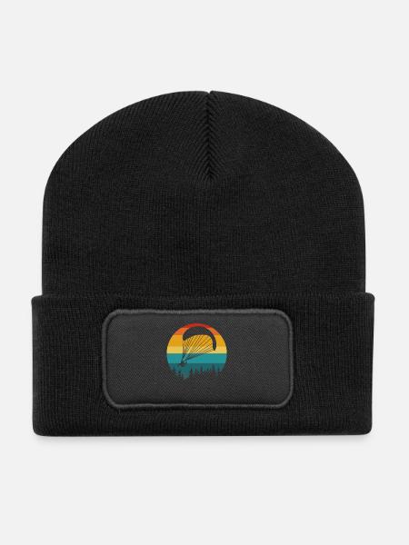 Gleitschirm Retro Landschaft - Recycelte Patch Beanie - Schwarz
