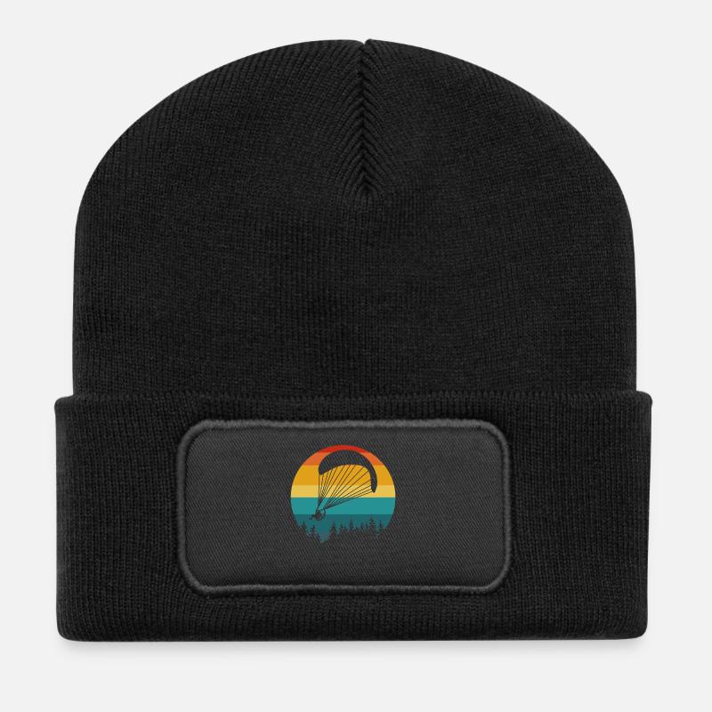 Gleitschirm Retro Landschaft - Recycelte Patch Beanie - Schwarz