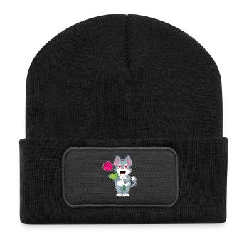 Katze Blume - Recycelte Patch Beanie - Schwarz - Vorne
