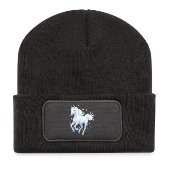 Cheval avec des flocons de neige - Beanie recyclé à patch - charbon - Devant