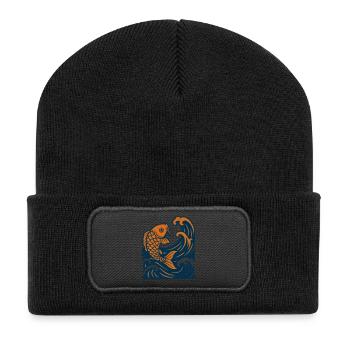 Japan Fisch - Recycelte Patch Beanie - Schwarz - Vorne