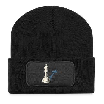 Chess Player Pawn Design Shadow Cross - Recycled Patch Beanie - black - Front