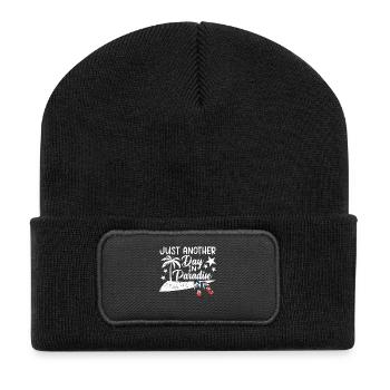 Nur ein weiterer Tag im Paradies Flip Flops Strand - Recycelte Patch Beanie - Schwarz - Vorne