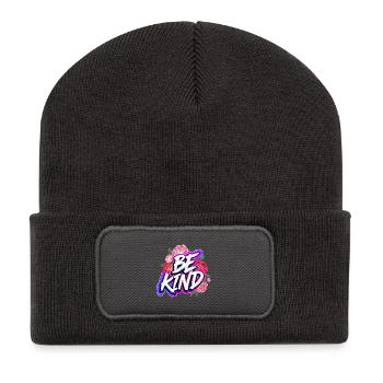 Be Kind Pfingstrose Floral Neon Glow Schriftzug - Recycelte Patch Beanie - Dunkelgrau - Vorne