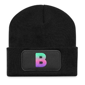Letter B with fur and pastel gradient - Recycled Patch Beanie - black - Front