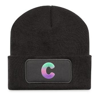 Lettre C aspect fourrure et dégradé de couleurs - Beanie recyclé à patch - charbon - Devant