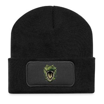 Krokodil Alligator Reptilien Kroko Liebe Krokodile - Recycelte Patch Beanie - Schwarz - Vorne