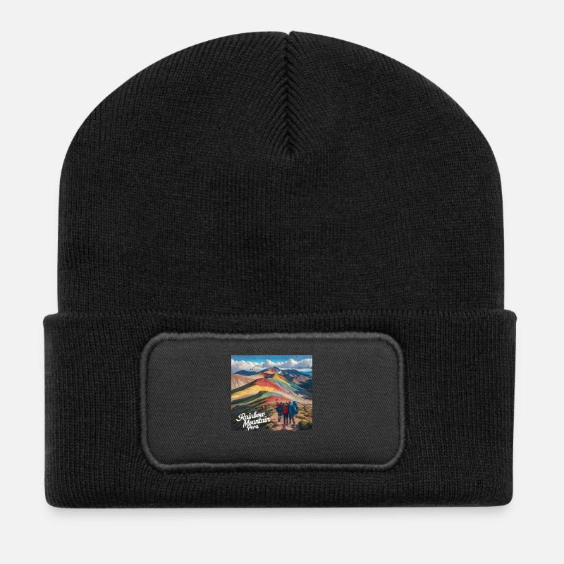 Montagne arc-en-ciel, Pérou - Beanie recyclé à patch - noir