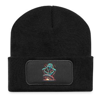 néon science-fiction horreur Halloween illustration - Beanie recyclé à patch - noir - Devant