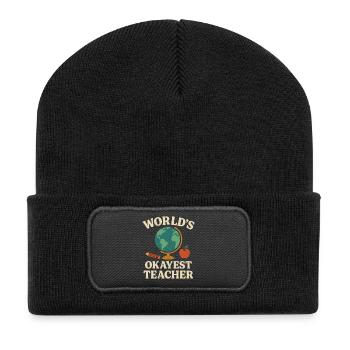 Lehrer, Planet Earth School und Funny - Recycelte Patch Beanie - Schwarz - Vorne