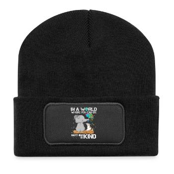 Elephant and Puppy Autism Awareness support - Recycled Patch Beanie - black - Front
