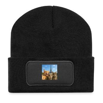 Cats selfie in Paris Romantic Cat Moment Gift - Recycled Patch Beanie - black - Front