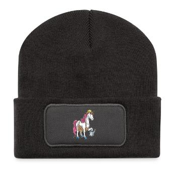 Einhorn Gärtner Gießkanne Garten - Recycelte Patch Beanie - Dunkelgrau - Vorne