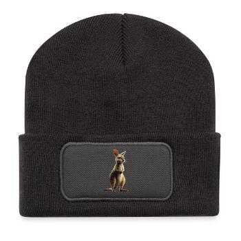 Wallaby Australien Outback Wildes Süßes Känguru - Recycelte Patch Beanie - Dunkelgrau - Vorne