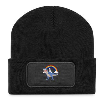 Playful Dinosaur with Rainbow and French Bulldog - Recycled Patch Beanie - black - Front
