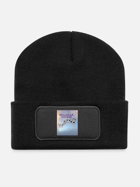 Music Speaks Beyond Words Design - Recycled Patch Beanie - black