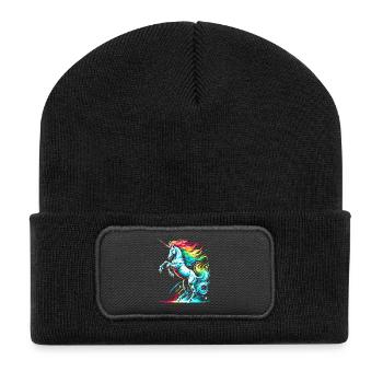 Lebendige Neon-Einhorn-Toleranz-Illustration - Recycelte Patch Beanie - Schwarz - Vorne
