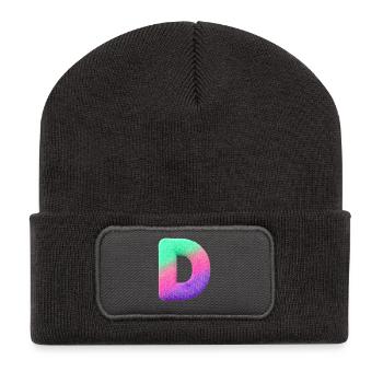 D - Lettre en aspect fourrure et dégradé de couleurs - Beanie recyclé à patch - charbon - Devant