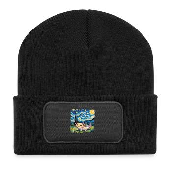 Whimsical Axolotl Under Starry Night - Recycled Patch Beanie - black - Front