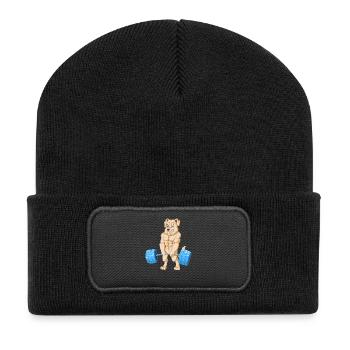 Chien musclé golden retriever Poids de levage - Beanie recyclé à patch - noir - Devant