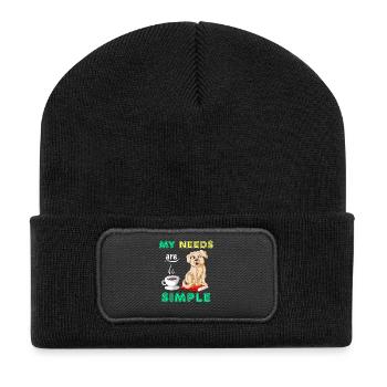 Cute Golden Retriever and Coffee Inspirational  - Recycled Patch Beanie - black - Front