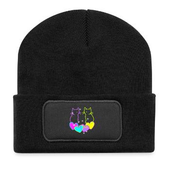 Retro Herz Katzen Valentin Herzen - Recycelte Patch Beanie - Schwarz - Vorne