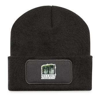 Bewachtes Gartenzaun-Design - Recycelte Patch Beanie - Dunkelgrau - Vorne