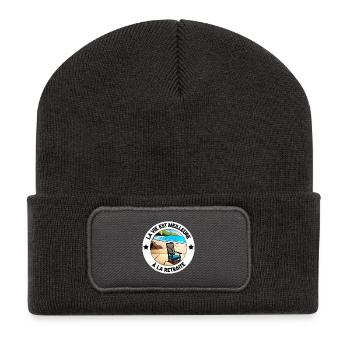 Abschiedsfeier als Abschiedsgeschenk für den Ruhestand - Recycelte Patch Beanie - Dunkelgrau - Vorne