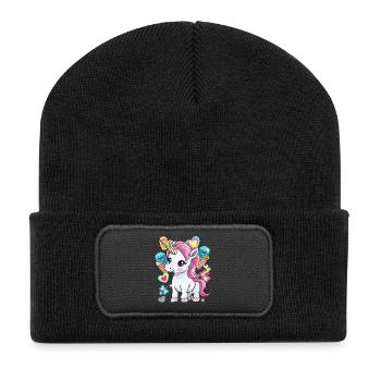 Unicorn Kids Girls Boys Cream - Recycled Patch Beanie - black - Front