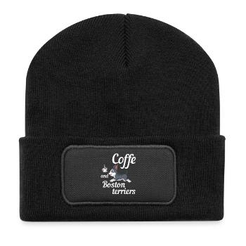 Coffee and Boston Terriers Fun Design - Recycled Patch Beanie - black - Front