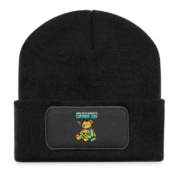 Weck mich auf, wenn es Sommertag ist – Urlaubshumor - Recycelte Patch Beanie - Schwarz - Vorne