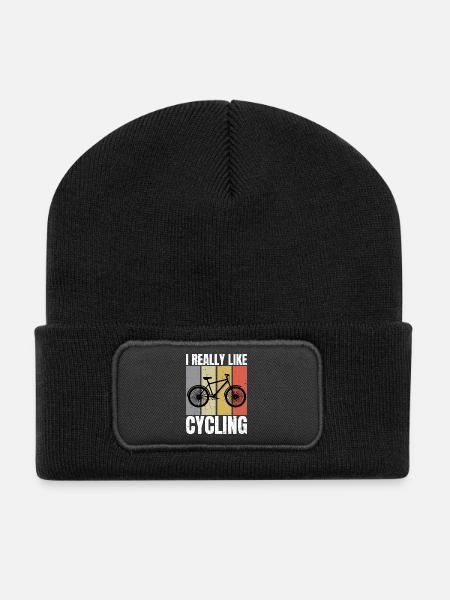 I Really Like Cycling Retro Loves Cycling Cyclist - Recycled Patch Beanie - black