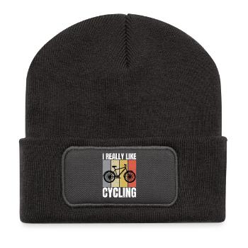 I Really Like Cycling Retro Loves Cycling Cyclist  - Recycelte Patch Beanie - Dunkelgrau - Vorne