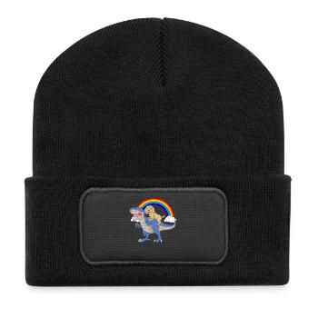 Whimsical Dinosaur and Golden doodle Under Rainbow - Recycled Patch Beanie - black - Front
