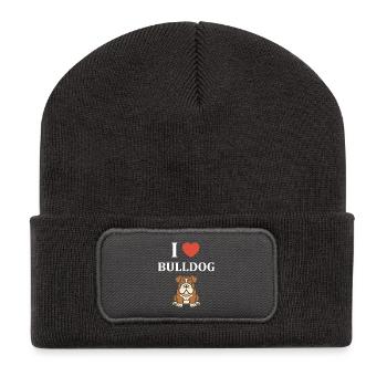 Expressive Bulldog Portrait - Recycled Patch Beanie - dark grey - Front