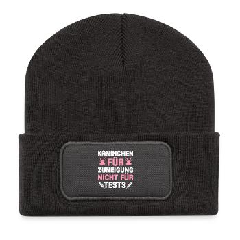 Tierschutz KANINCHEN FÜR ZUNEIGUNG NICHT FÜR TESTS - Recycelte Patch Beanie - Dunkelgrau - Vorne