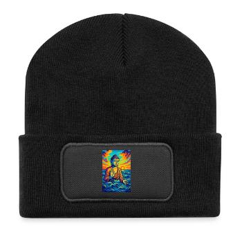 Vibrant Buddha in Ocean Sunset - Recycled Patch Beanie - black - Front
