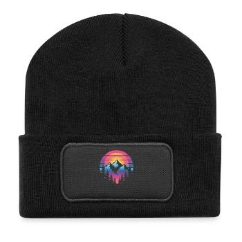 Bergpanorama im Sonnenuntergang - Recycelte Patch Beanie - Schwarz - Vorne
