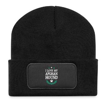 I Love my Afghan Hound - Recycelte Patch Beanie - Schwarz - Vorne