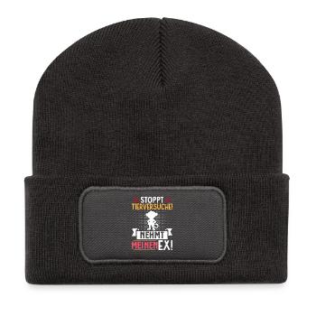 Tierschutz STOPPT TIERVERSUCHE NEHMT MEINEN EX - Recycelte Patch Beanie - Dunkelgrau - Vorne