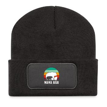 Werdende Mutter MAMA BÄR Bald Mama Lustig - Recycelte Patch Beanie - Dunkelgrau - Vorne