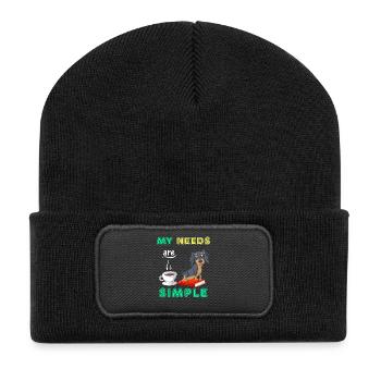 Bücher Kaffee und Dackel Lustiger Hundeliebhaber Design - Recycelte Patch Beanie - Schwarz - Vorne