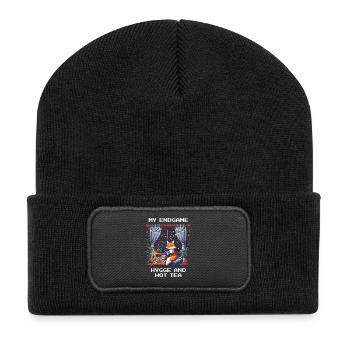 Endgame: Hygge und heißer Tee - Recycelte Patch Beanie - Schwarz - Vorne