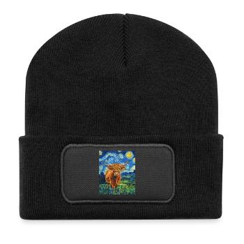 Highland Cow - Recycelte Patch Beanie - Schwarz - Vorne