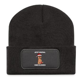 Erstmal einen Glühwein trinken Weihnachtsfeier - Recycelte Patch Beanie - Dunkelgrau - Vorne
