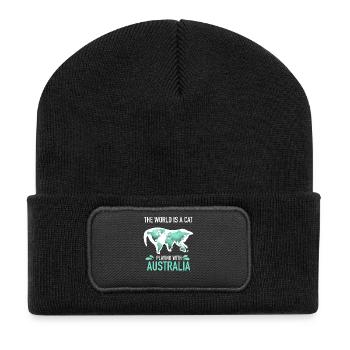 World Map Cat playing With Australia - Recycled Patch Beanie - black - Front