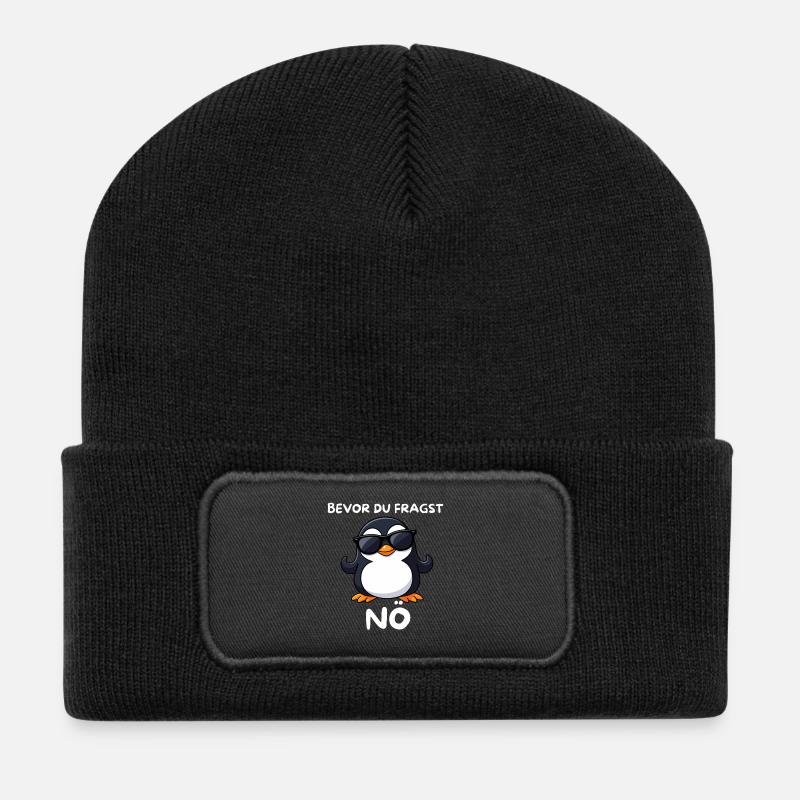 Pinguin mit Sonnenbrille NÖ - Recycelte Patch Beanie - Schwarz