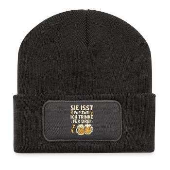 Bientôt papa ELLE MANGE POUR DEUX JE BOIS POUR TROIS - Beanie recyclé à patch - charbon - Devant